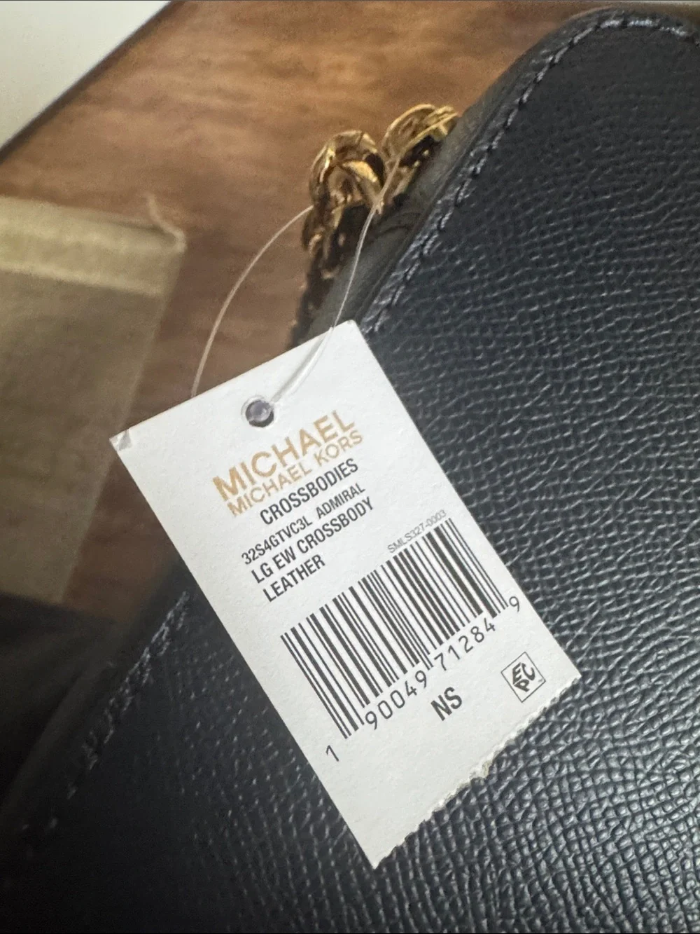 Michael Kors Navy Blue Leather Crossbody Bag with Gold Chain